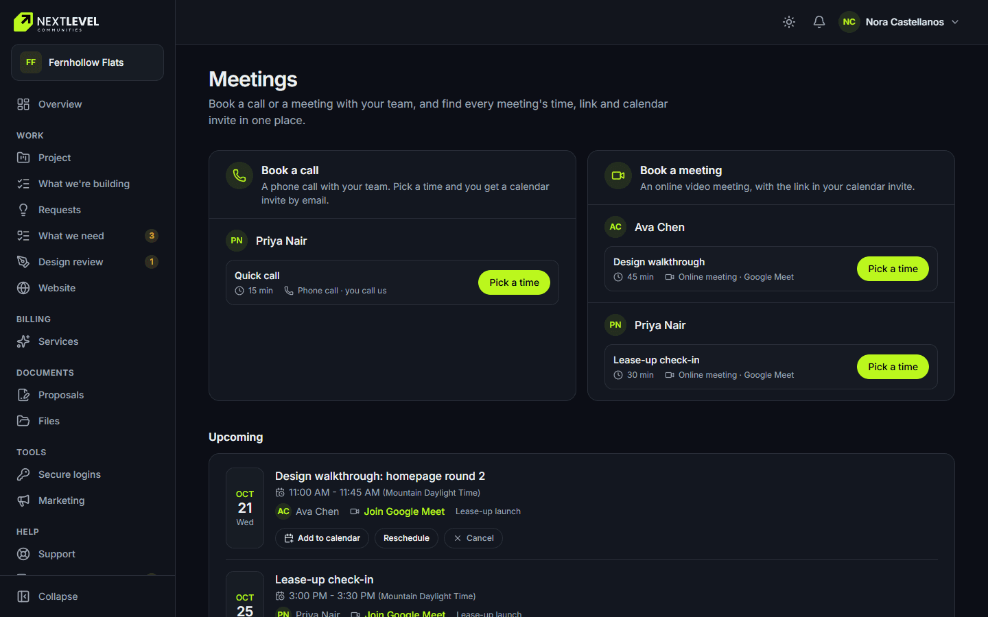 Meetings: Book or reschedule a call without the back-and-forth.