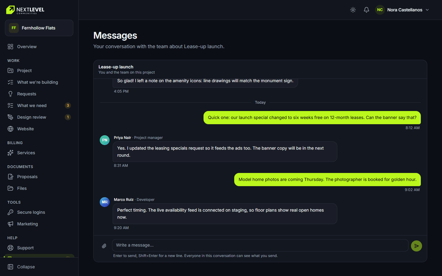 Messages: Your project team on one thread, with files.